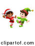 Vector Illustration of Happy Christmas Elves Dancing Together by AtStockIllustration