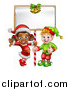 Vector Illustration of Happy Christmas Elves Under a Blank Sign by AtStockIllustration