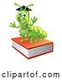 Vector Illustration of Happy Green Caterpillar Professor on Books by AtStockIllustration