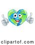Vector Illustration of Happy Heart Shaped Earth Globe Character Giving Two Thumbs up by AtStockIllustration