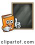 Vector Illustration of Happy Orange Book Mascot Giving a Thumb up by a Black Board by AtStockIllustration