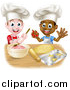 Vector Illustration of Happy White and Black Boys Wearing Toque Hats Making Frosting and Cookies by AtStockIllustration