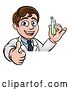 Vector Illustration of Happy White Male Scientist Giving a Thumb up and Holding a Test Tube over a Sign by AtStockIllustration