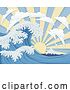 Vector Illustration of Japanese Great Wave Sunrise Layered Paper Craft by AtStockIllustration