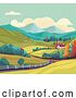 Vector Illustration of Landscape Fields Hills Farm House Background by AtStockIllustration