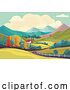 Vector Illustration of Landscape Fields Hills Farm House Background by AtStockIllustration