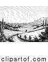 Vector Illustration of Landscape Rolling Hills Sky Vintage Rural Farm by AtStockIllustration