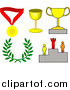 Vector Illustration of Medal, Trophy Cups, Laurel and Winner on a Podium by AtStockIllustration