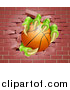 Vector Illustration of Monster Claws Holding a Basketball and Breaking Through a Brick Wall by AtStockIllustration