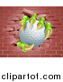 Vector Illustration of Monster Claws Holding a Golf Ball and Breaking Through a Brick Wall by AtStockIllustration