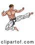 Vector Illustration of Muscular Kung Fu Martial Artist Kicking by AtStockIllustration