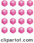 Vector Illustration of Pink Cube Icons: Searches, View Finders, Www, Magnifying Glasses, Dogs, Flashlight, and Spider by AtStockIllustration