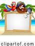 Vector Illustration of Pirate Captain and Parrot Beach Background by AtStockIllustration