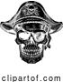 Vector Illustration of Pirate Skull Skeleton Grim Reaper Mascot Woodcut by AtStockIllustration