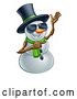 Vector Illustration of Pointing Snowman Wearing a Top Hat and Sunglasses by AtStockIllustration