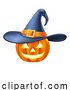 Vector Illustration of Pumpkin Wearing Witch Hat Halloween by AtStockIllustration