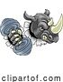 Vector Illustration of Rhino Rhinoceros Warthog Pig Weight Lifting Mascot by AtStockIllustration