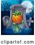 Vector Illustration of Rising Zombie Hand Holding a Basketball in a Cemetery by AtStockIllustration