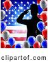 Vector Illustration of Saluting Soldier American Flag Balloon Background by AtStockIllustration