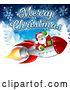 Vector Illustration of Santa Claus in Rocket Merry Christmas by AtStockIllustration