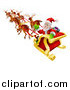 Vector Illustration of Santa Looking Back and Waving While Flying in His Magic Reindeer Sleigh by AtStockIllustration