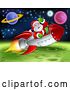 Vector Illustration of Santa Riding a Rocket in Outer Space by AtStockIllustration