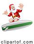 Vector Illustration of Santa Surfing on Surf Board Shaka Hand by AtStockIllustration