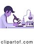 Vector Illustration of Scientist at Microscope Lab Test Bench and Beakers by AtStockIllustration