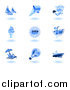 Vector Illustration of Shiny Blue Summer Icons by AtStockIllustration