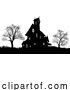 Vector Illustration of Silhouette Haunted Halloween House Spooky Trees by AtStockIllustration