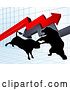Vector Illustration of Silhouetted Bear Vs Bull Stock Market Design with Arrows over a Graph by AtStockIllustration