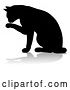 Vector Illustration of Silhouetted Cat Grooming, with a Shadow or Reflection, on a White Background by AtStockIllustration