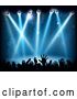 Vector Illustration of Silhouetted Concert Against a Stage with Blue Lighting by AtStockIllustration