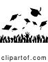 Vector Illustration of Silhouetted Crowd of Graduate Hands Throwing Their Graduation Caps by AtStockIllustration