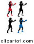 Vector Illustration of Silhouetted Female Boxers in Different Colored Gear by AtStockIllustration