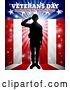 Vector Illustration of Silhouetted Full Length Male Military Veteran Saluting over an American Background and Text by AtStockIllustration