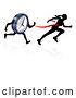 Vector Illustration of Silhouetted Lady Sprinting Through a Finish Line Before a Clock Character by AtStockIllustration