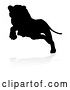Vector Illustration of Silhouetted Lioness Pouncing, with a Shadow on a White Background by AtStockIllustration