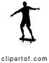 Vector Illustration of Silhouetted Male Skateboarder with a Reflection or Shadow, on a White Background by AtStockIllustration