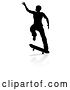 Vector Illustration of Silhouetted Male Skateboarder with a Reflection or Shadow, on a White Background by AtStockIllustration