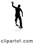 Vector Illustration of Silhouetted Male Skateboarder with a Reflection or Shadow, on a White Background by AtStockIllustration