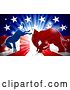 Vector Illustration of Silhouetted Political Democratic Donkey and Republican Elephant Fighting over an American Design and Burst by AtStockIllustration