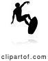 Vector Illustration of Silhouetted Surfer in Action, with a Reflection or Shadow by AtStockIllustration