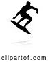 Vector Illustration of Silhouetted Surfer with a Reflection or Shadow, on a White Background by AtStockIllustration