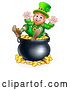Vector Illustration of St Patricks Day Leprechaun Sitting on Top of a Pot of Gold by AtStockIllustration