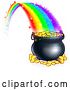 Vector Illustration of St Patricks Day Rainbow Ending at a Leprechauns Pot of Gold by AtStockIllustration