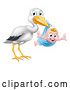 Vector Illustration of Stork Pregnancy Myth Bird with New Baby by AtStockIllustration