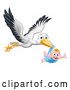 Vector Illustration of Stork Pregnancy Myth Bird with New Baby by AtStockIllustration