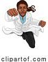 Vector Illustration of Super Hero Black Lady Scientist Flying Superhero by AtStockIllustration