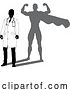 Vector Illustration of Superhero Doctor with Super Hero Shadow Silhouette by AtStockIllustration